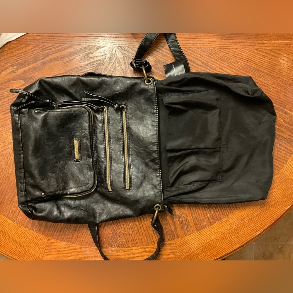 Stone & Company Gold Hardware Durable Leather Look Multi Zipper Crossbody Bag! - Picture 6 of 16